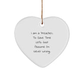 Funny Preacher Heart Ornament Gifts from Men to Preacher, 'I Am a Preacher', White Heart Shape, Christmas Unique Gifts - Image 1